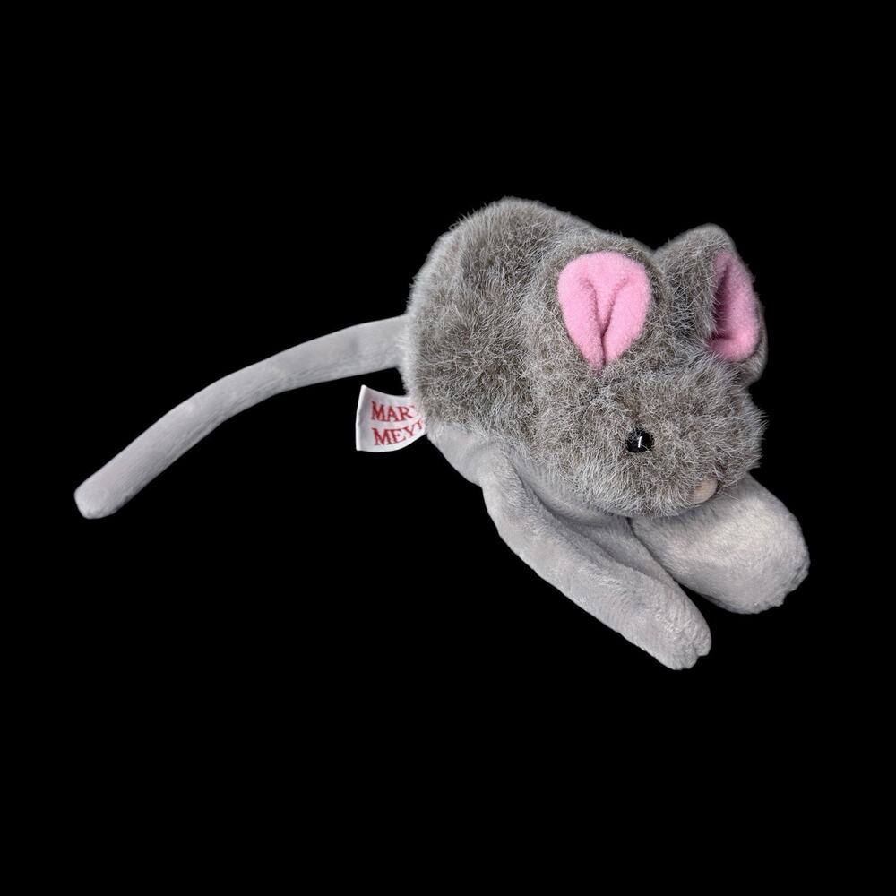 Vtg Mary Meyer Mouse Finger Puppet Plush Gray Pink Mini 1998 Toy 5 In